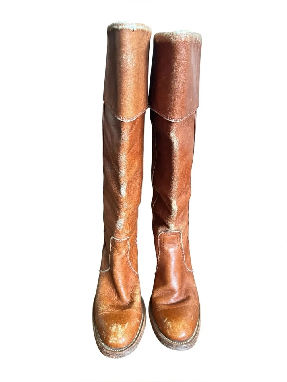 Vintage 70s Frye Tan Tall Leather Knee High Riding Boots